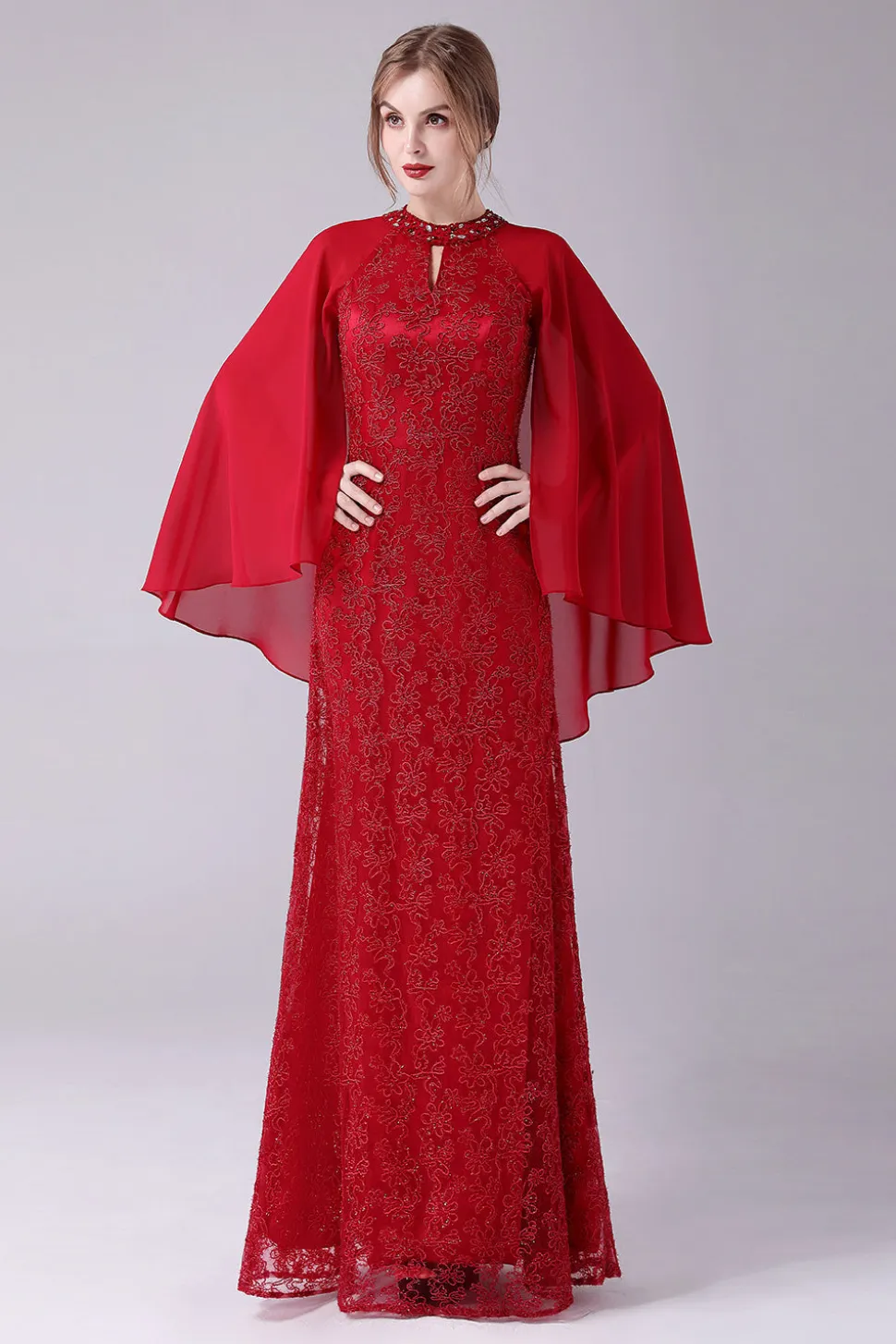 Borgonha A-Line Floor-Length Mãe do vestido de noiva com apliques