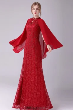 Borgonha A-Line Floor-Length Mãe do vestido de noiva com apliques