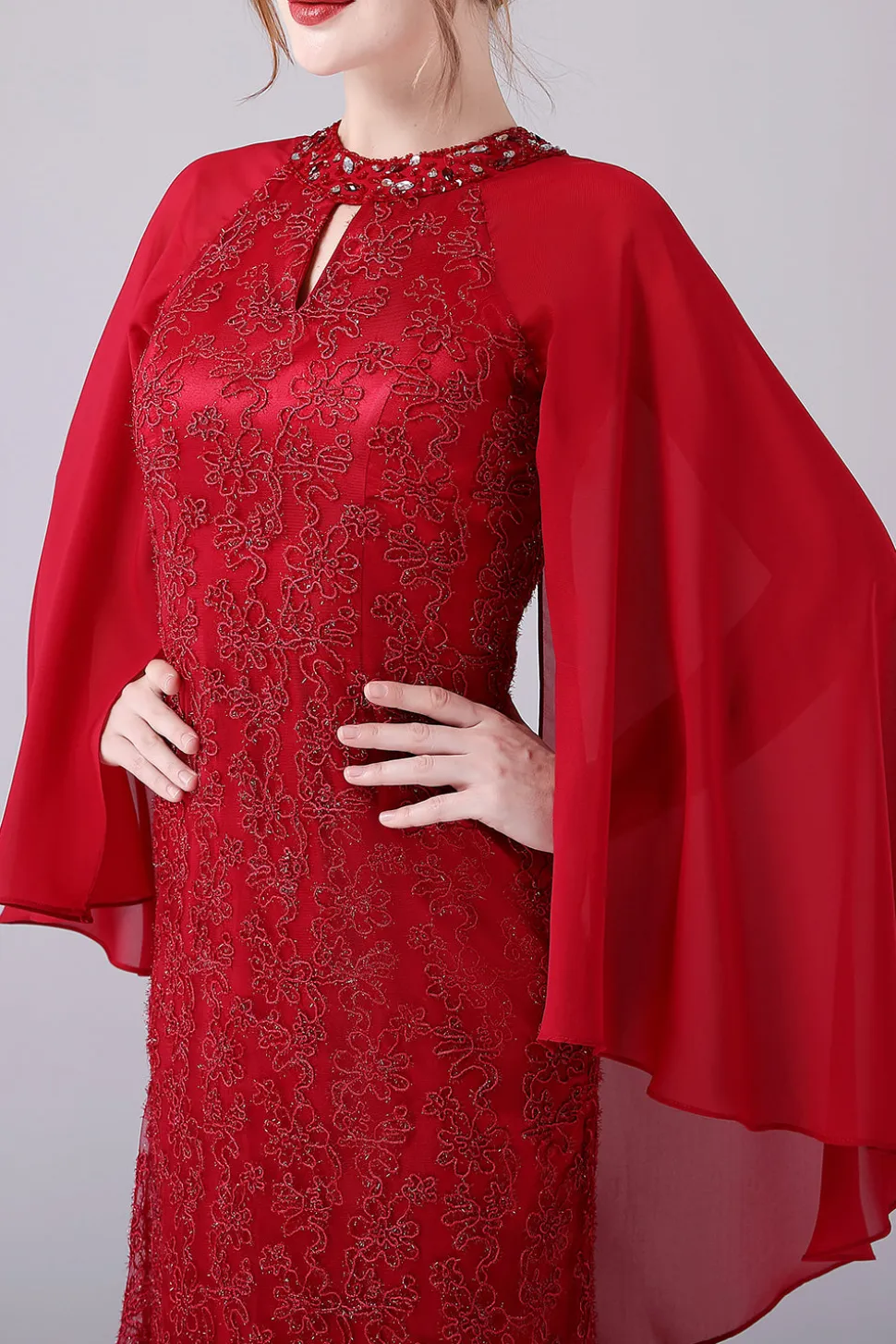 Borgonha A-Line Floor-Length Mãe do vestido de noiva com apliques