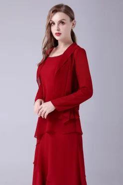 Borgonha A-Line Scoop Neck Chiffon Andar de comprimento Mãe do vestido da noiva