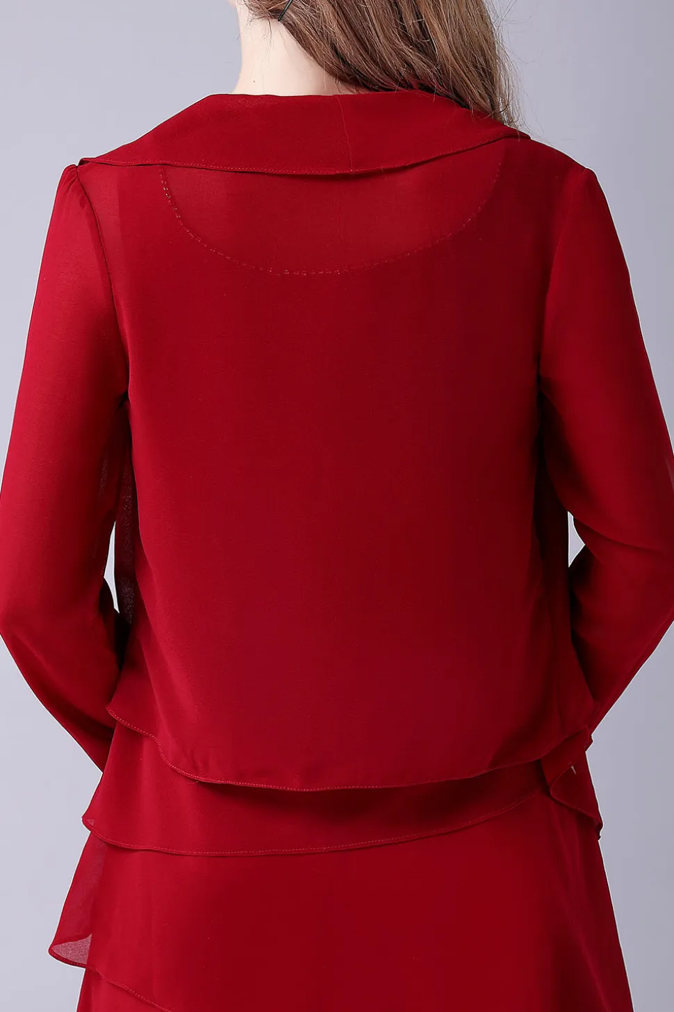 Borgonha A-Line Scoop Neck Chiffon Andar de comprimento Mãe do vestido da noiva