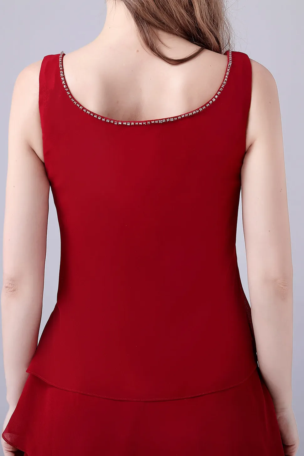 Borgonha A-Line Scoop Neck Chiffon Andar de comprimento Mãe do vestido da noiva
