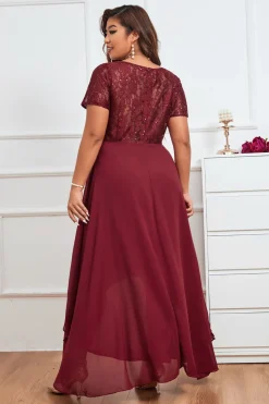 Borgonha A-line V-neck Chiffon Long Vestido de Noiva