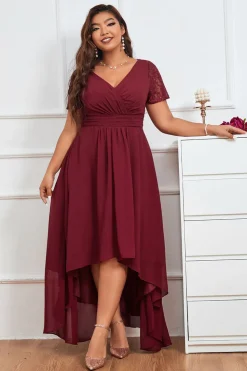Borgonha A-line V-neck Chiffon Long Vestido de Noiva