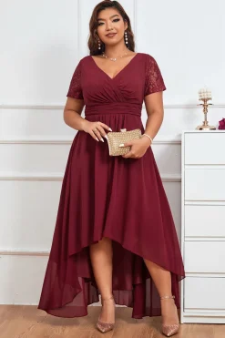 Borgonha A-line V-neck Chiffon Long Vestido de Noiva