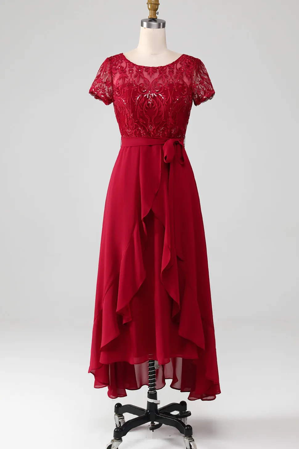 Borgonha assimétrica brilhante lantejoulas mãe de vestido de noiva com apliques
