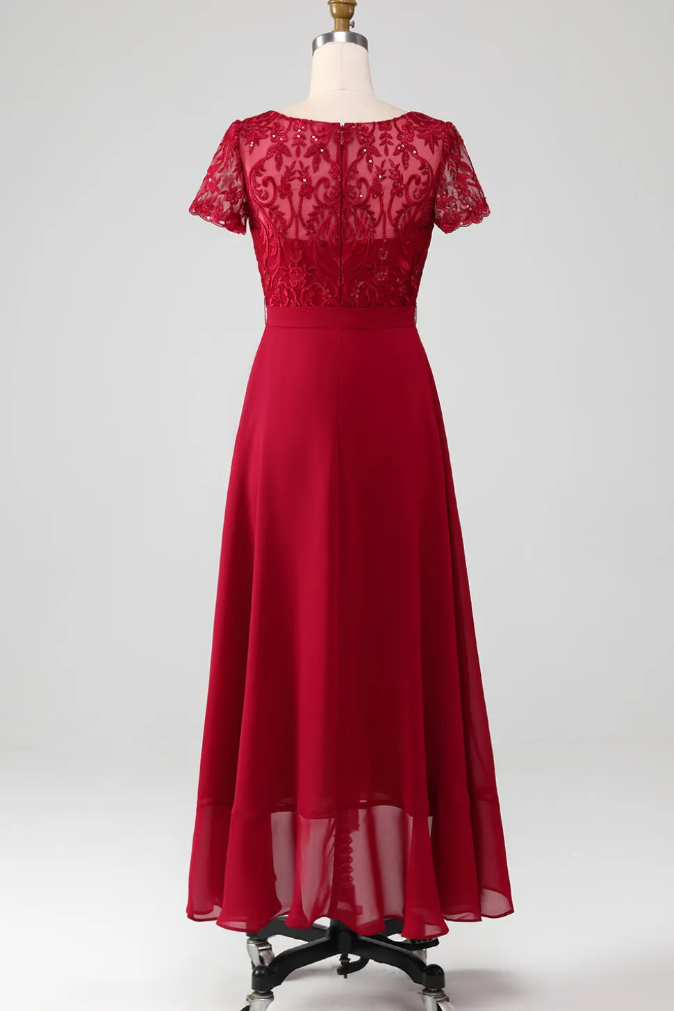 Borgonha assimétrica brilhante lantejoulas mãe de vestido de noiva com apliques