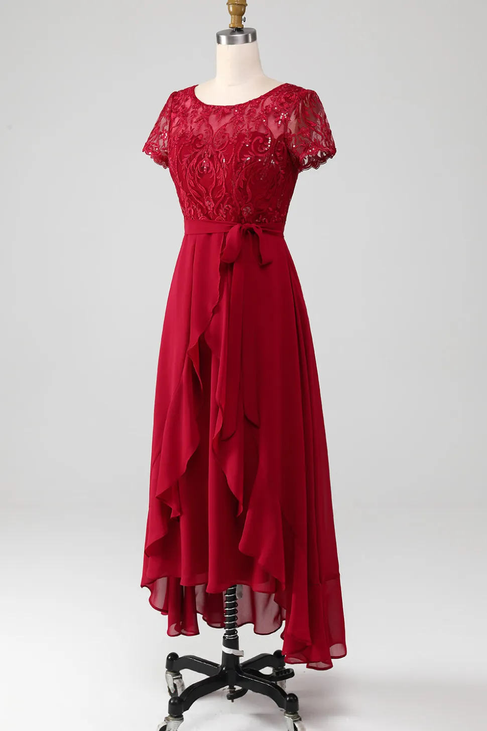 Borgonha assimétrica brilhante lantejoulas mãe de vestido de noiva com apliques