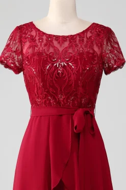 Borgonha assimétrica brilhante lantejoulas mãe de vestido de noiva com apliques