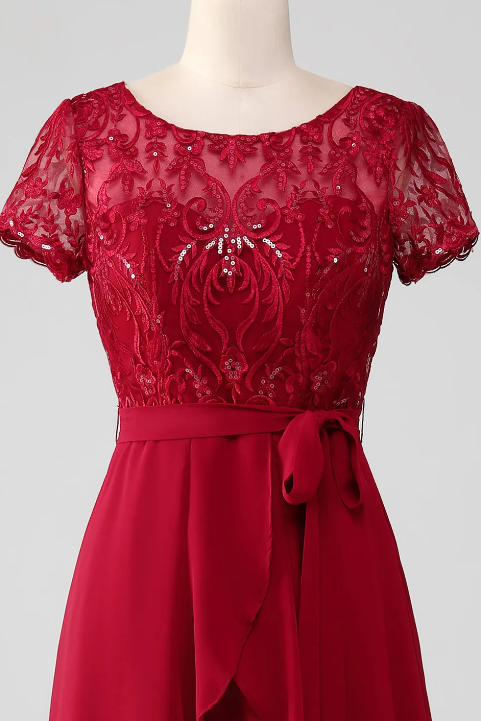 Borgonha assimétrica brilhante lantejoulas mãe de vestido de noiva com apliques