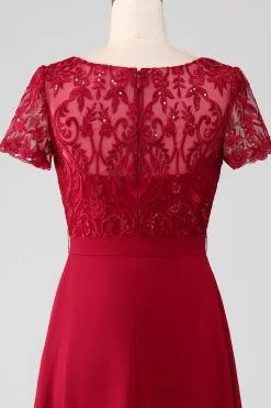 Borgonha assimétrica brilhante lantejoulas mãe de vestido de noiva com apliques