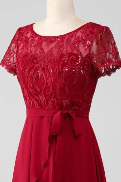 Borgonha assimétrica brilhante lantejoulas mãe de vestido de noiva com apliques