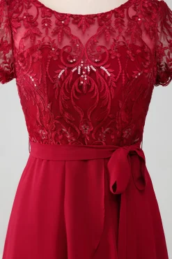 Borgonha assimétrica brilhante lantejoulas mãe de vestido de noiva com apliques
