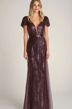 Borgonha bainha tornozelo pescoço mangas curtas ajustadas vestido formal longo