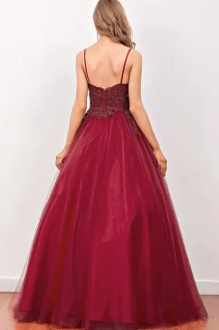 Borgonha Beaded Longo Vestido de Baile