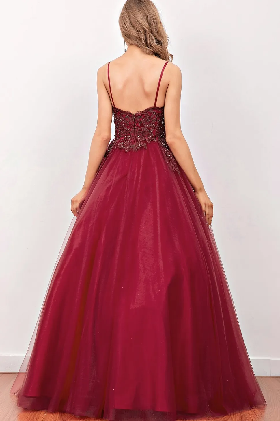 Borgonha Beaded Longo Vestido de Baile