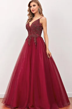 Borgonha Beaded Longo Vestido de Baile