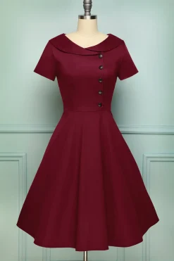 Borgonha Botão Vestido