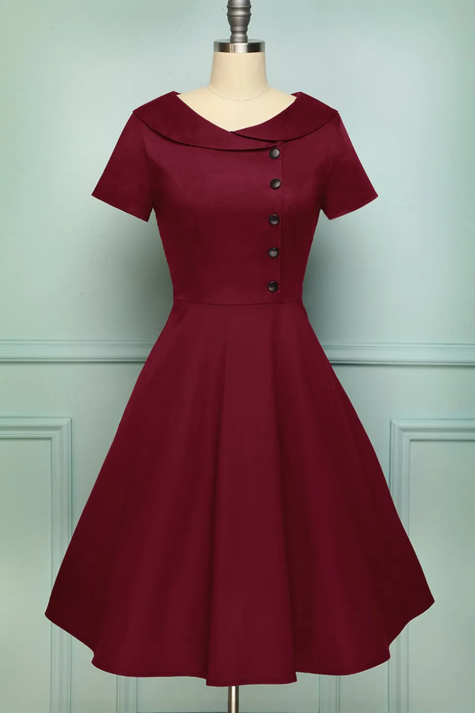Borgonha Botão Vestido