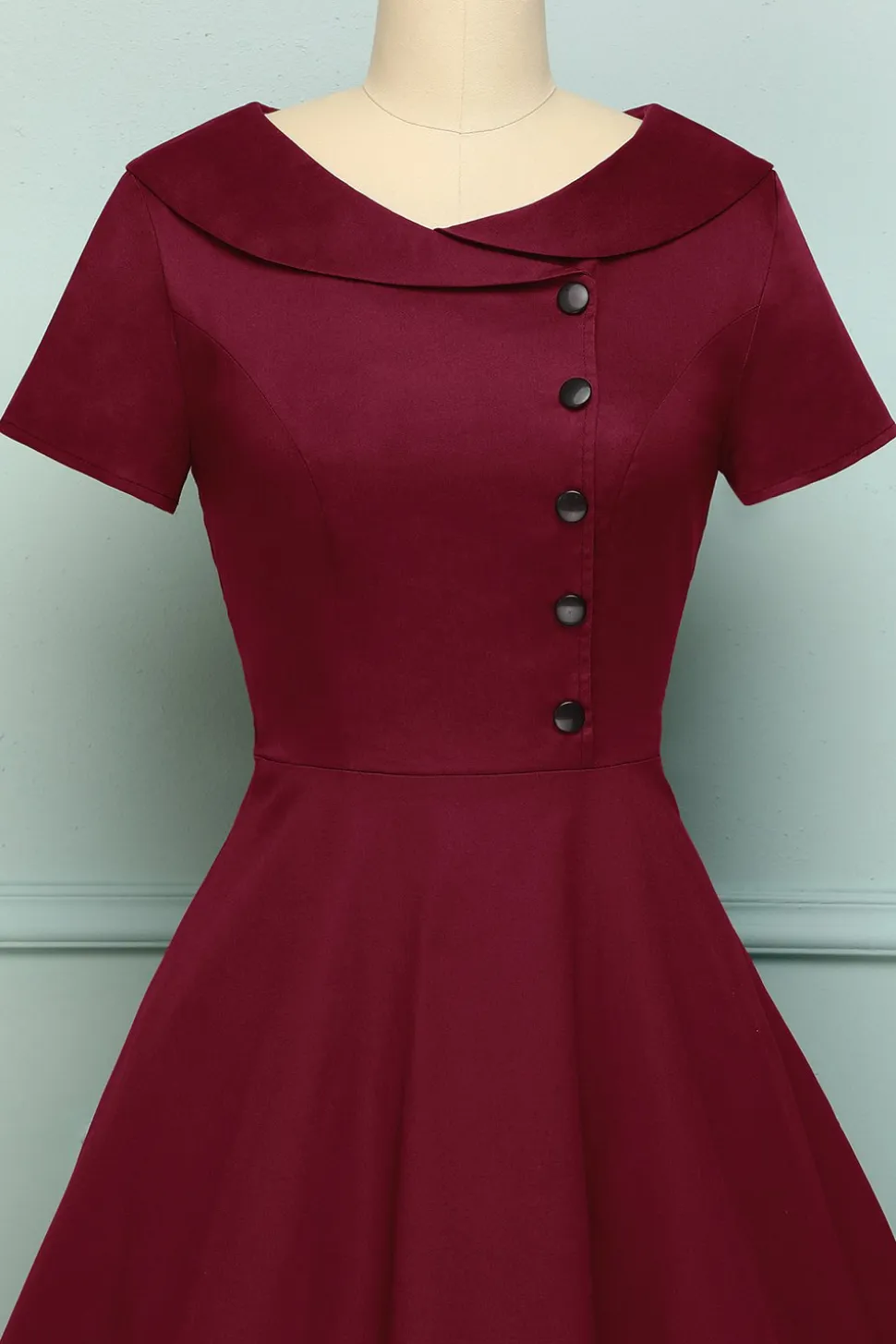 Borgonha Botão Vestido