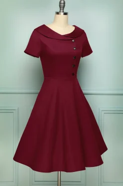 Borgonha Botão Vestido