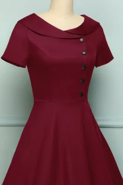 Borgonha Botão Vestido