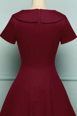 Borgonha Botão Vestido