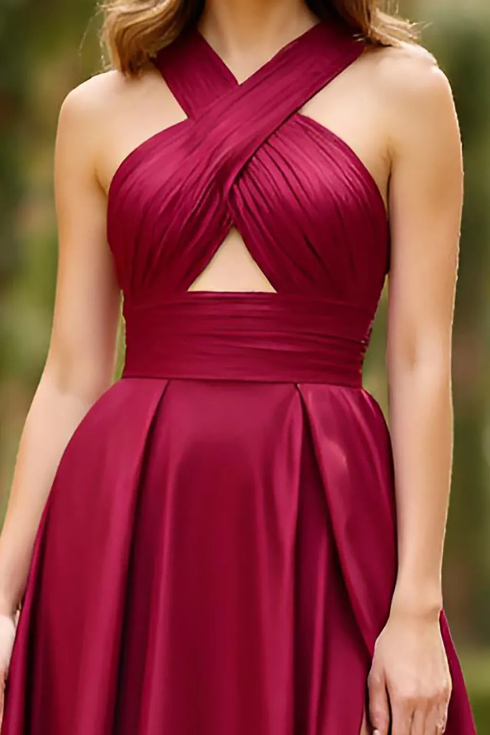Borgonha Cabeçada Linha-A Longo Cetim Vestido De Baile com Fenda