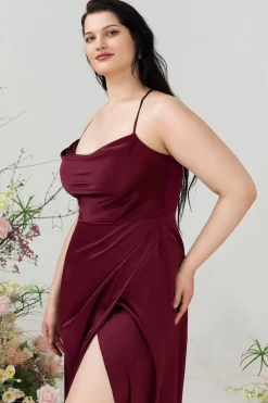 Borgonha Cetim Halter Vestido de Dama de Honor