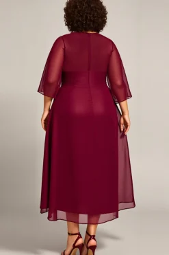 Borgonha Chiffon Linha-A Tamanhos Grandes Longos Vestido Mae Noiva