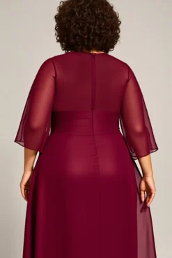 Borgonha Chiffon Linha-A Tamanhos Grandes Longos Vestido Mae Noiva
