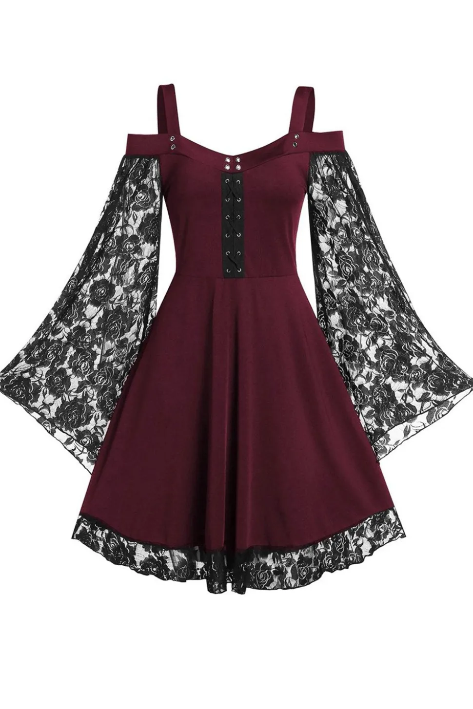 Borgonha Flare Mangas Vestido de Halloween