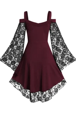 Borgonha Flare Mangas Vestido de Halloween