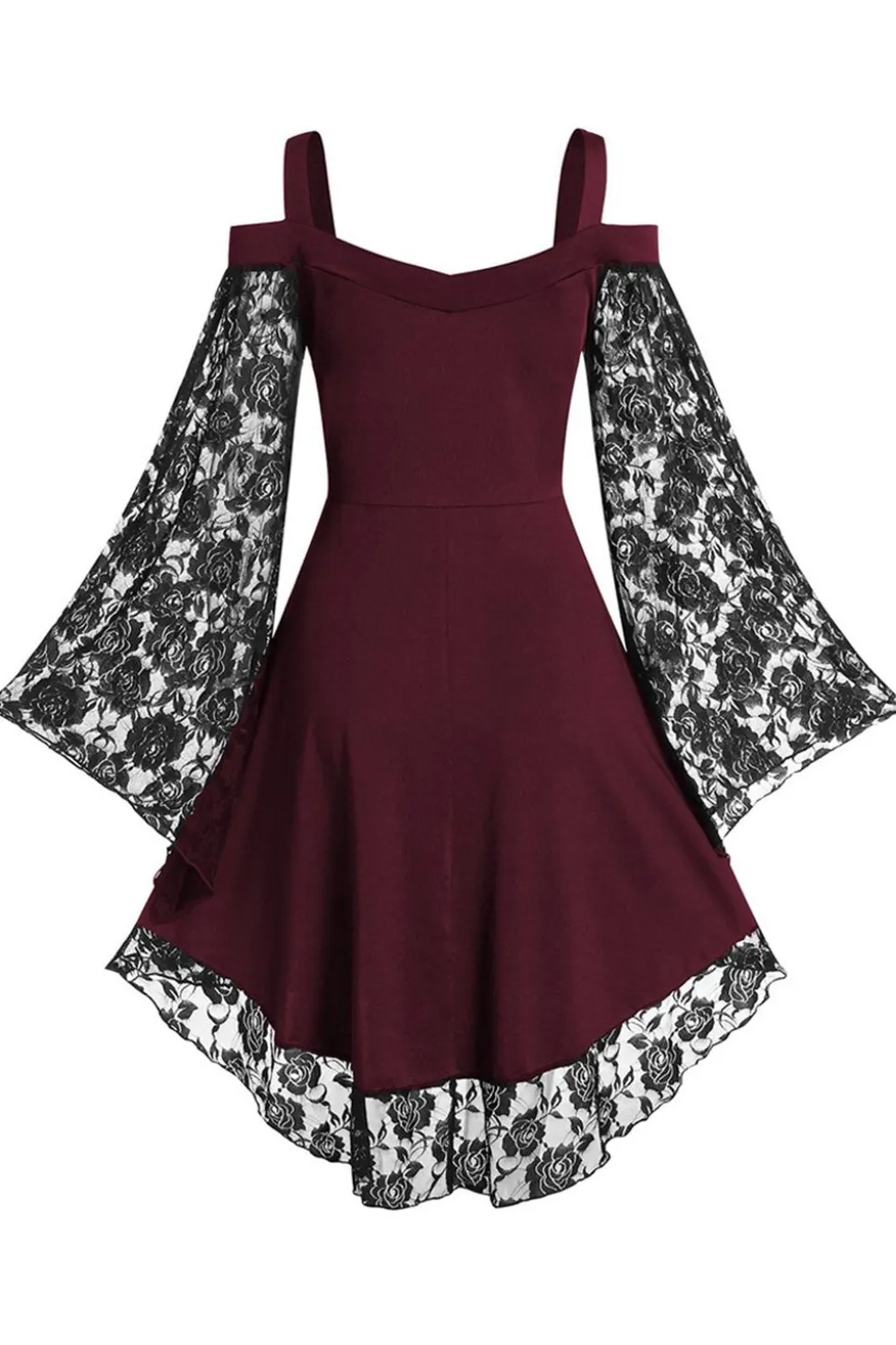 Borgonha Flare Mangas Vestido de Halloween