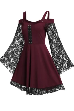 Borgonha Flare Mangas Vestido de Halloween