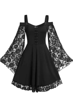 Borgonha Flare Mangas Vestido de Halloween