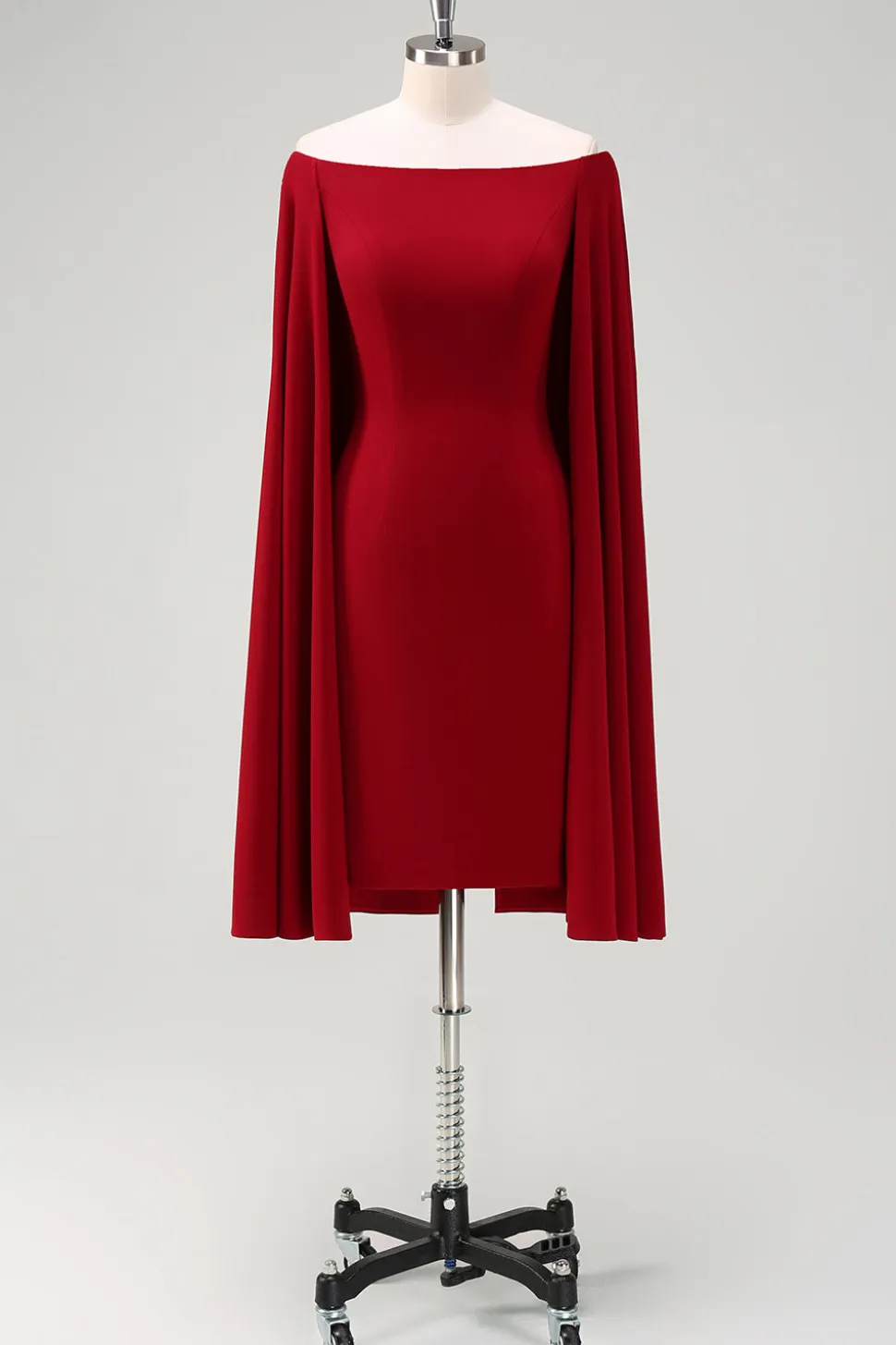 Borgonha fora do ombro bodycon vestido de cocktail com mangas de capa