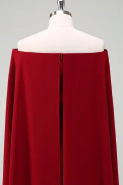 Borgonha fora do ombro bodycon vestido de cocktail com mangas de capa