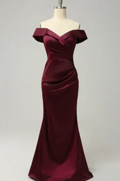 Borgonha Fora do Ombro Vestido de Dama de Honor