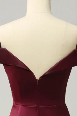 Borgonha Fora do Ombro Vestido de Dama de Honor