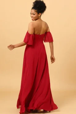 Borgonha Fora do Ombro Vestido de Dama de Honra