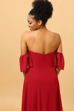 Borgonha Fora do Ombro Vestido de Dama de Honra