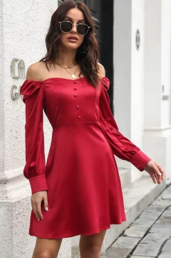 Borgonha fora Shouder Short Prom Dress