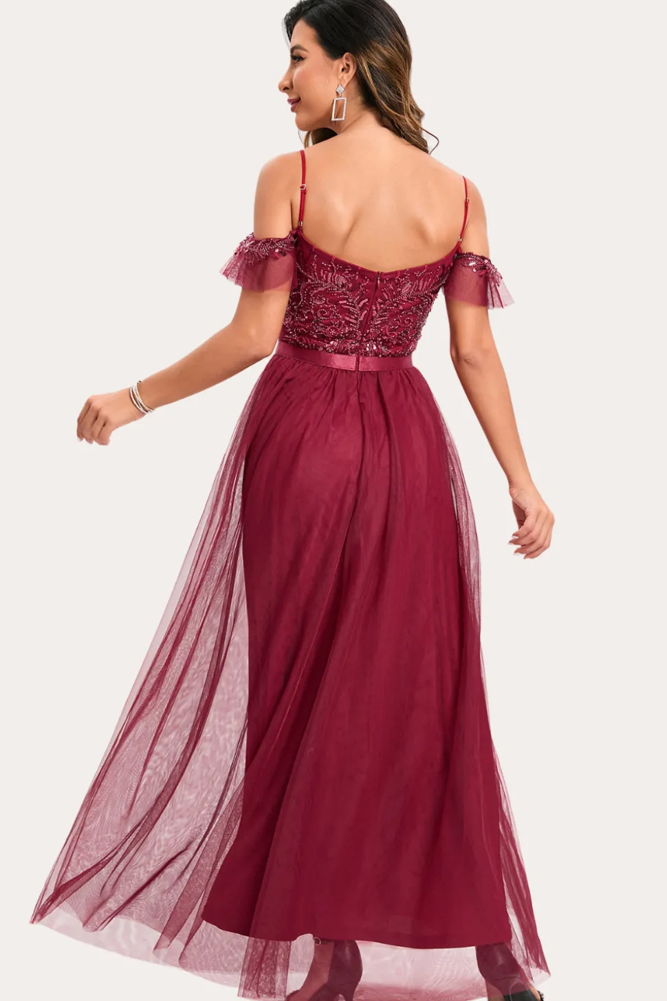 Borgonha frisada A-Line Long Prom Dress