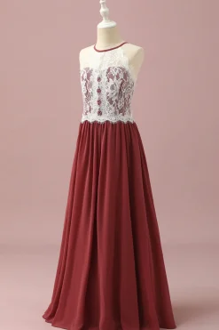 Borgonha Halter Renda Vestido Dama de Honra Júnior