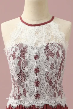 Borgonha Halter Renda Vestido Dama de Honra Júnior
