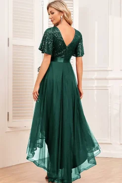 Borgonha High-low A-line vestido formal com lantejoulas