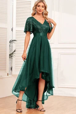 Borgonha High-low A-line vestido formal com lantejoulas