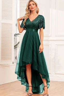Borgonha High-low A-line vestido formal com lantejoulas