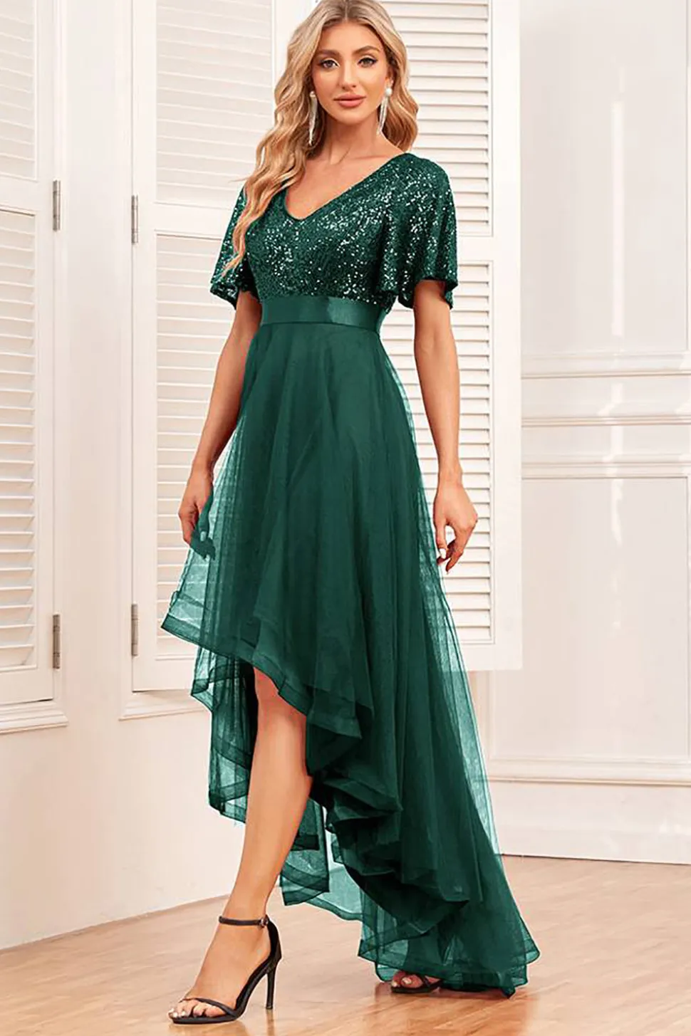 Borgonha High-low A-line vestido formal com lantejoulas